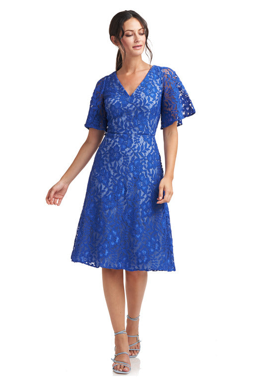 Blue lace dress with sleeves best sale